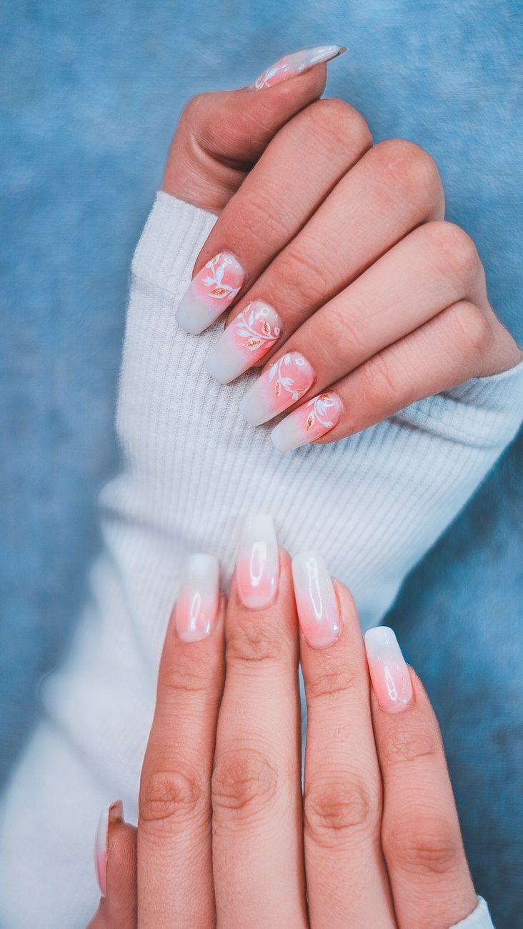 Acrylic full set floral nail art London